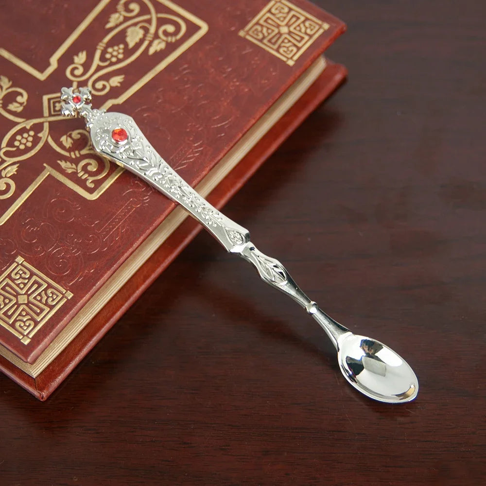 Elegant Orthodox Church Spoon for Baptism with High Quality Alloy Oil Droplets and Diamonds - Perfect Church Souvenir