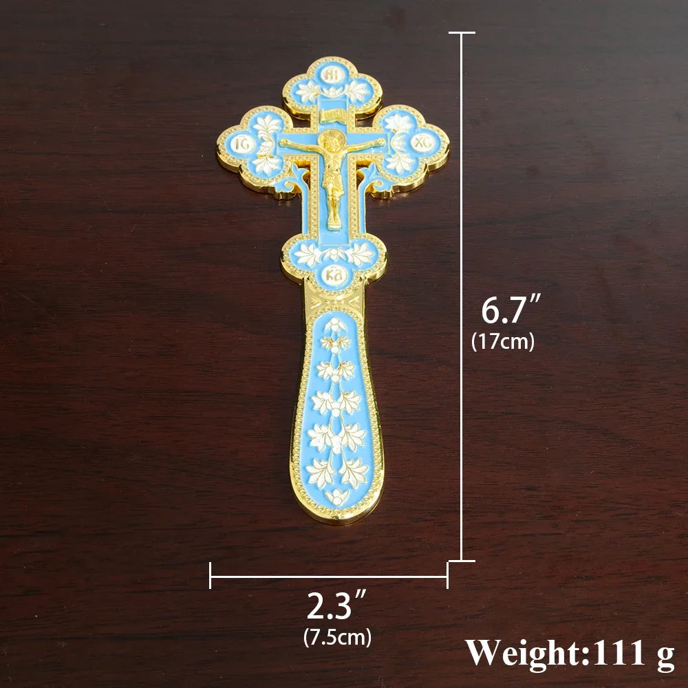 Orthodox Handle Blessing Church Cross Gold Plated Colorful Enamel Jesus icon Cross INRI Handheld Crucifix Single Face Jesus