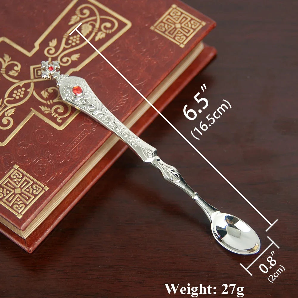 Elegant Orthodox Church Spoon for Baptism with High Quality Alloy Oil Droplets and Diamonds - Perfect Church Souvenir