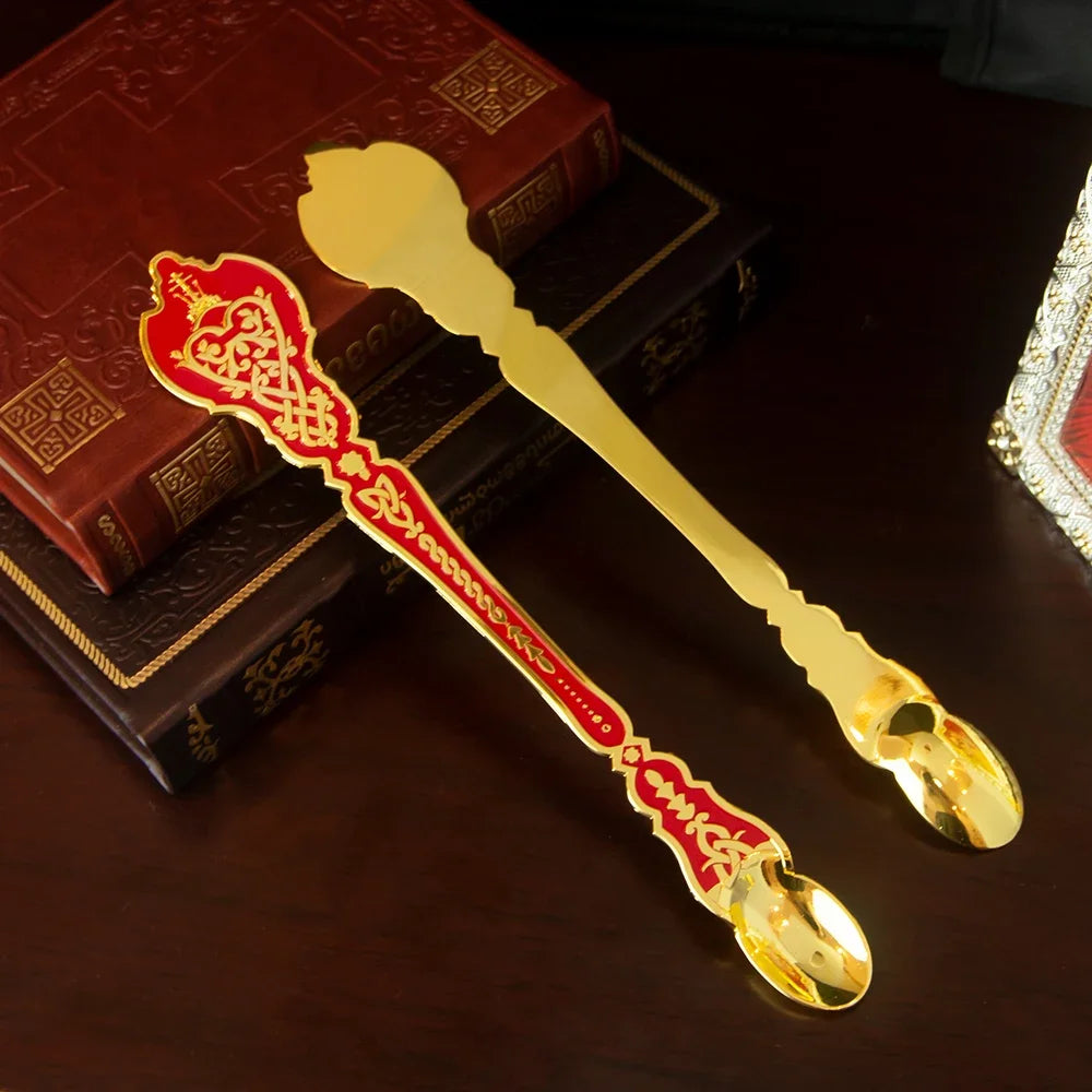 Church Orthodox Holy Oil Utensils Set with Russian Greek Orthodox Cross and Gold Plated Metal