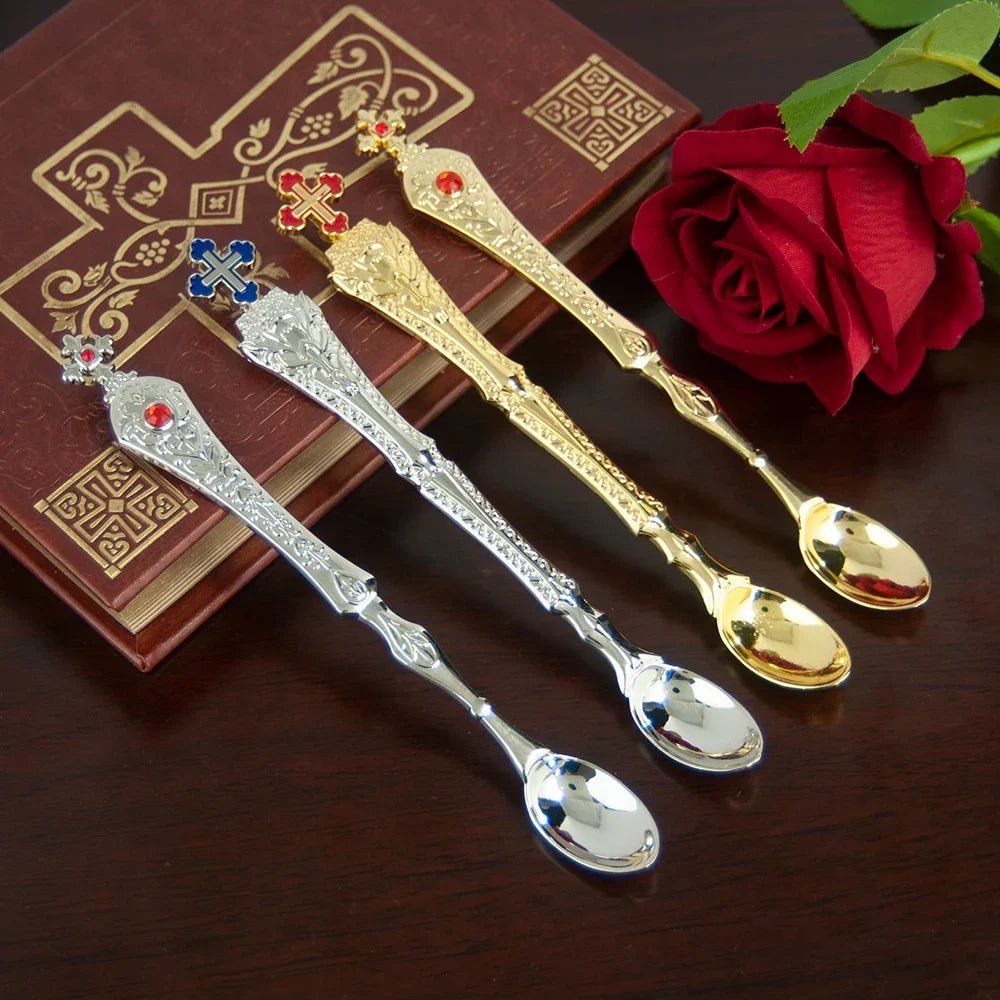 Elegant Orthodox Church Spoon for Baptism with High Quality Alloy Oil Droplets and Diamonds - Perfect Church Souvenir