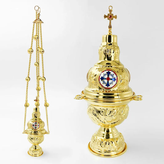 Incense Burner  Orthodox Church Mass Liturgical Censer  Articles Wall Hanging  With 24 Bells Gold Plating rosarios religiosos