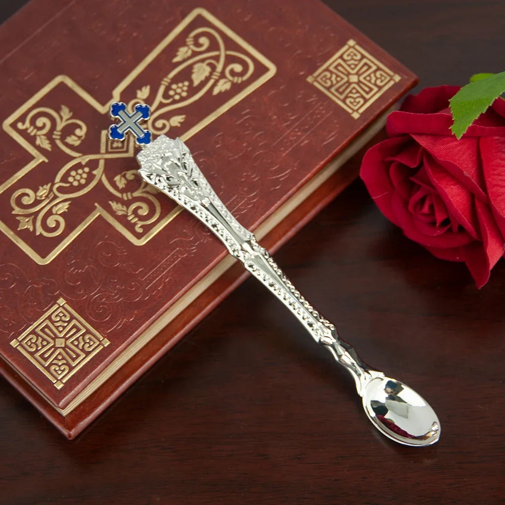 Elegant Orthodox Church Spoon for Baptism with High Quality Alloy Oil Droplets and Diamonds - Perfect Church Souvenir