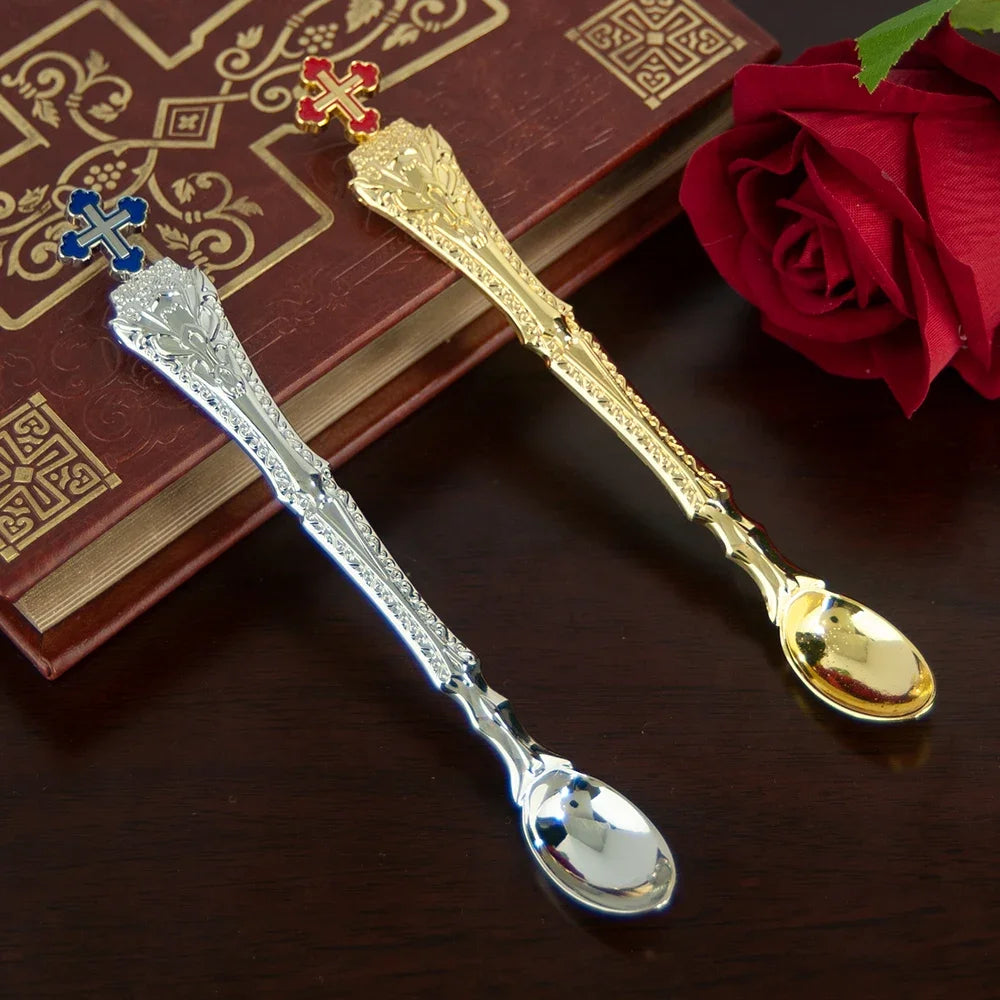 Elegant Orthodox Church Spoon for Baptism with High Quality Alloy Oil Droplets and Diamonds - Perfect Church Souvenir